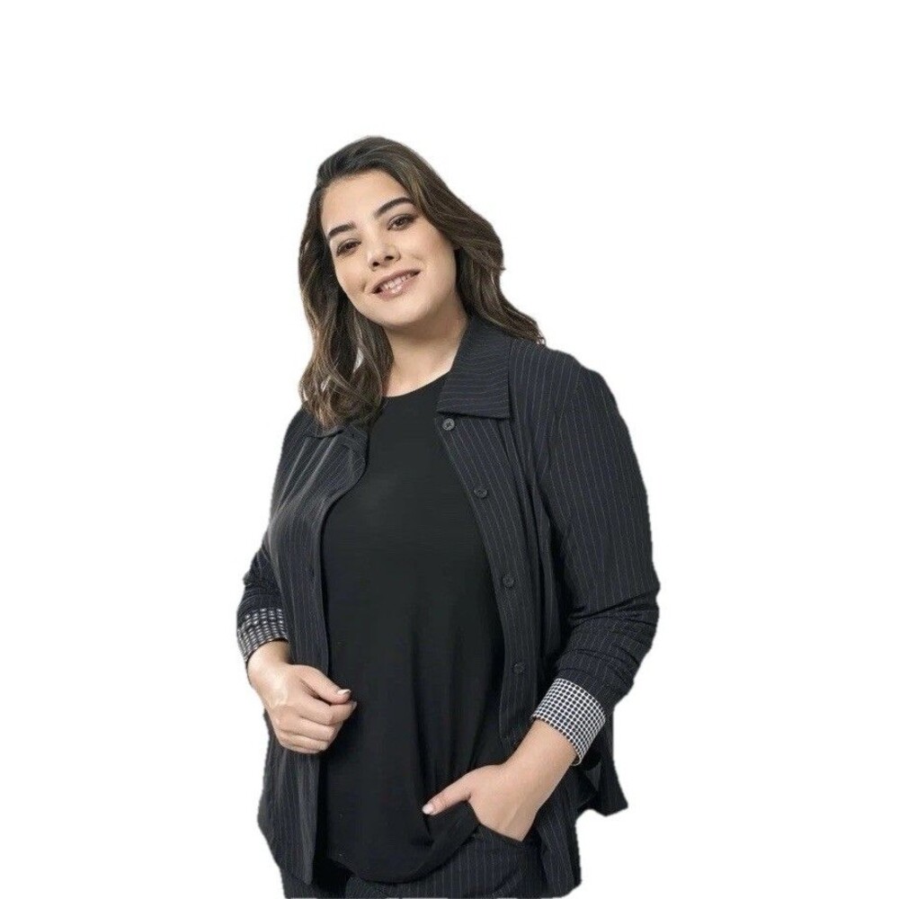 Alembika Tekbika Audrey Shirt Jacket Pinstripe Stretch Oversized Size US 20-22